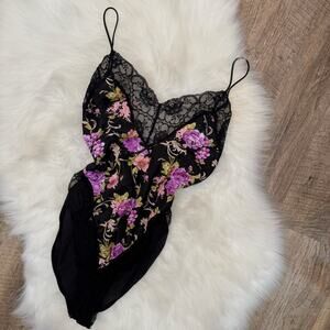 Vintage 1980's Floral Satin Bodysuit/Teddy - Size S